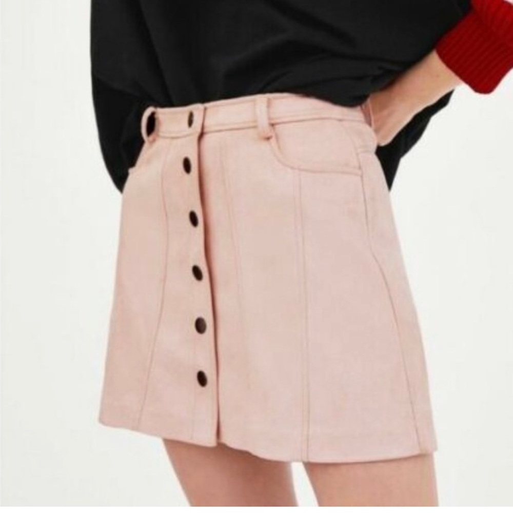 Zara TRF Button-up Snap Pink‎ Faux Suede Mini Skirt Size M